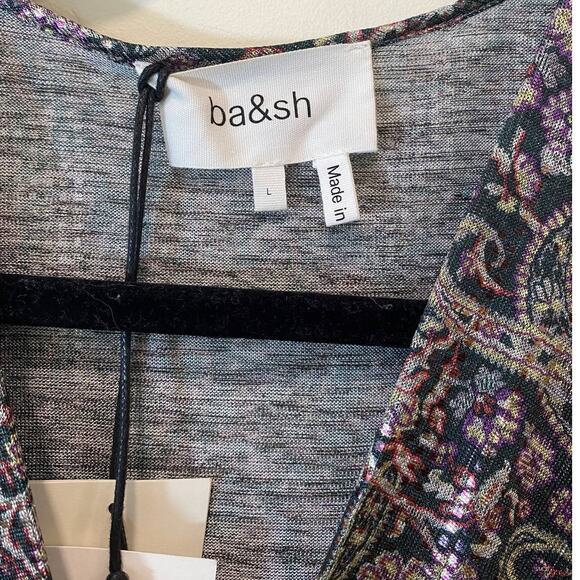 NWT BA&SH Gala Mini Dress Puffed Sleeve Surplice Neckline  Metallic Shimmer  LG - Picture 5 of 13